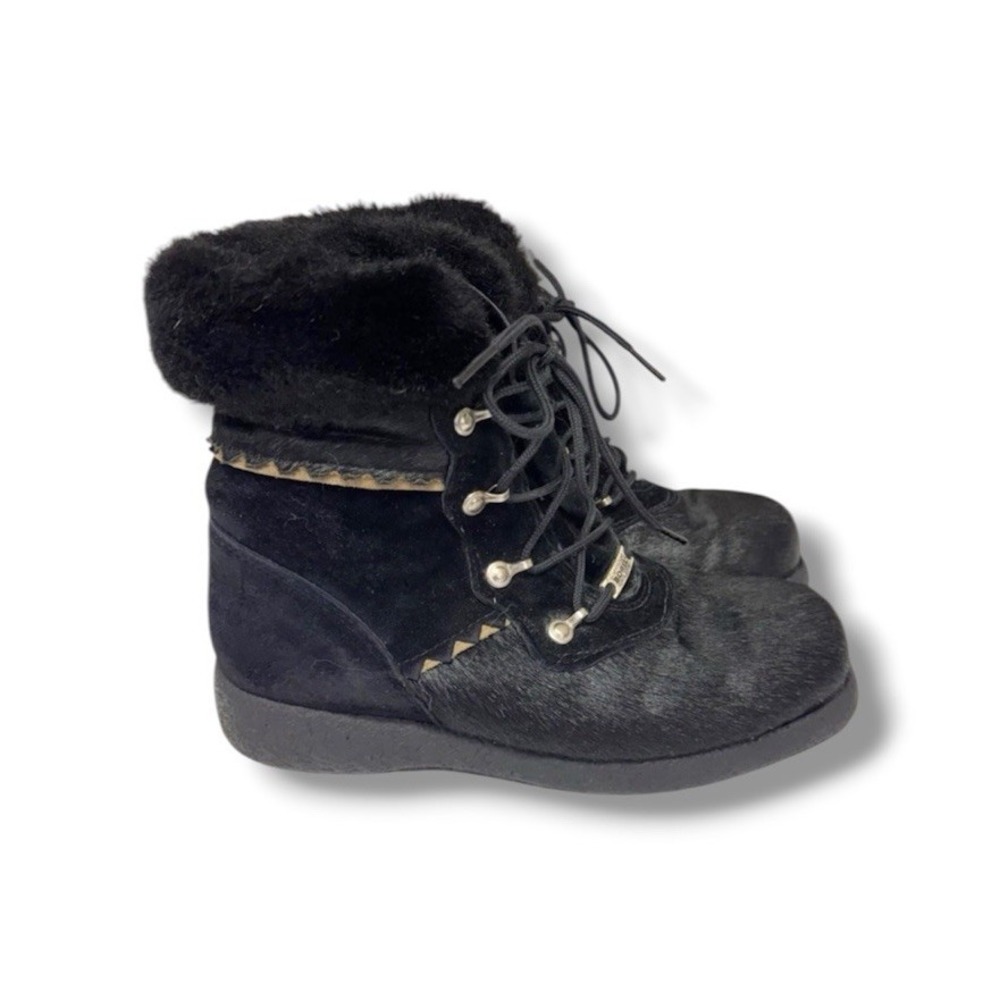 Sorel Kaufman Women's Size 8 Black Calf Hair Fur Lined Suede Boots Canada Winter